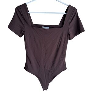 Babaton Brown Square Neck Bodysuit Minimalist Aritzia Fitted Capsule Basic Top